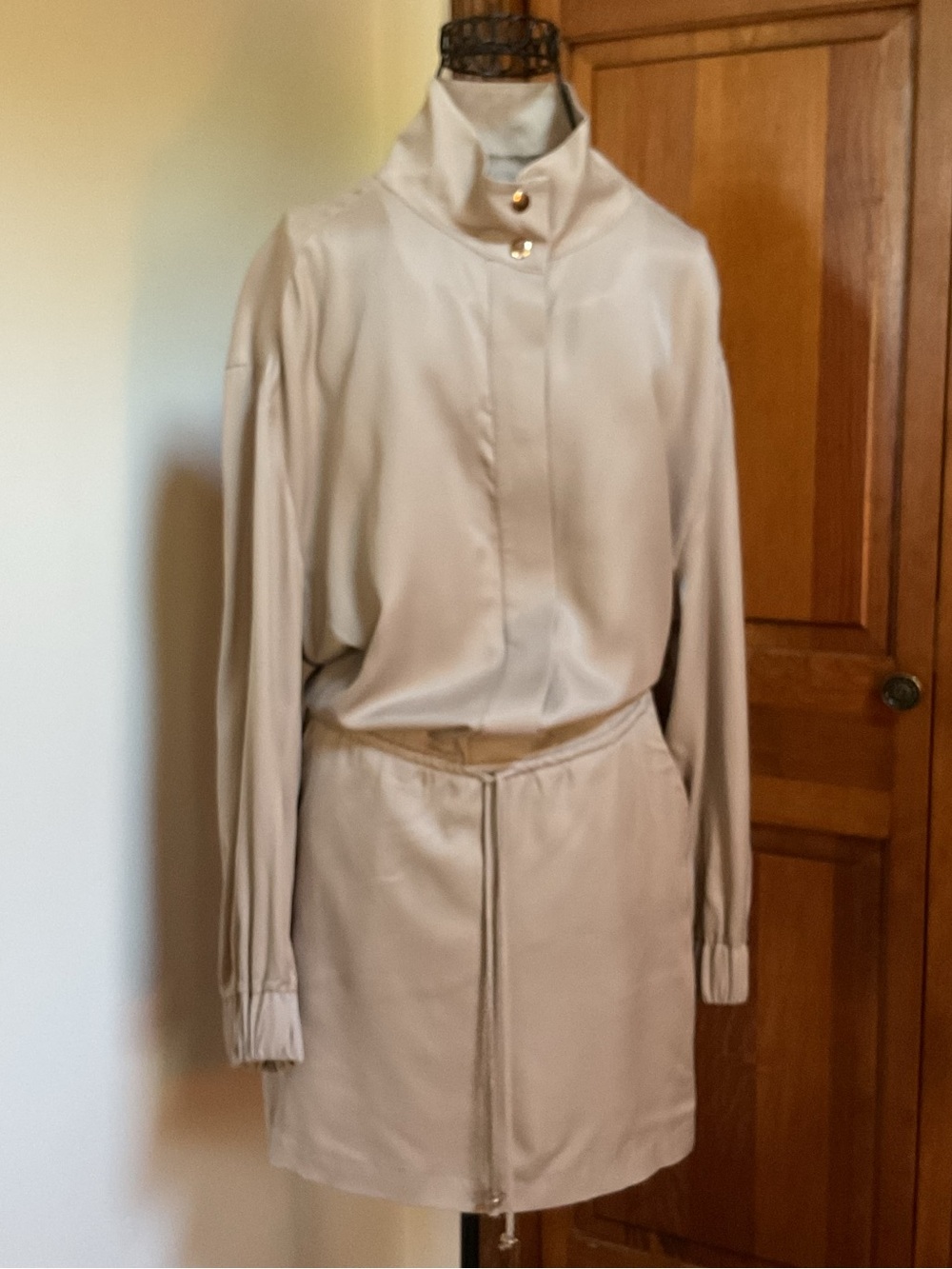 Zara Light Beige Drawstring Waist Long dress, Medium, New - Picture 2 of 9